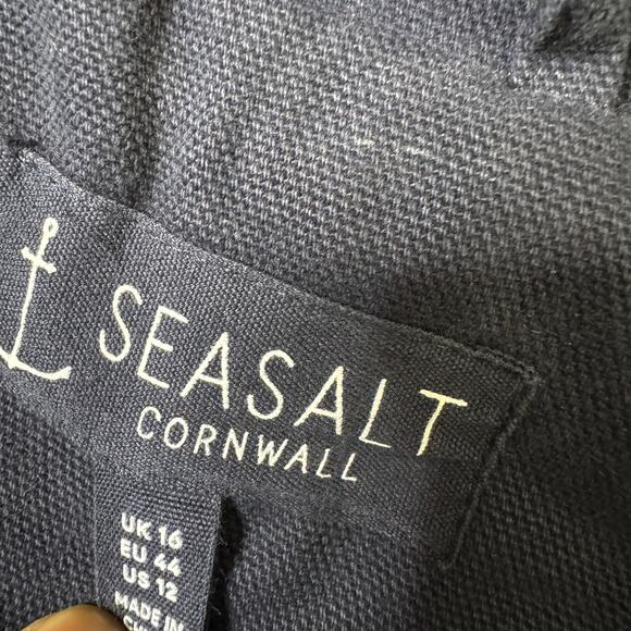 Seasalt Cornwall Roberts Coat Navy Blue Canvas Womens 12 Lined Button Overcoat - Picture 4 of 12